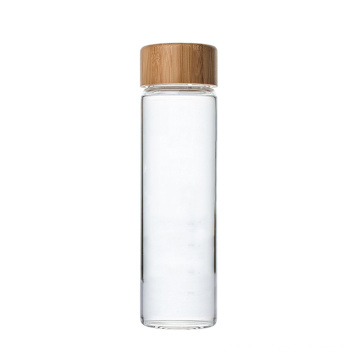 Garrafa de vidro com tampa de bambu de 650ml logotipo personalizado com logotipo de garrafa de água para bebida de vidro com logotipo